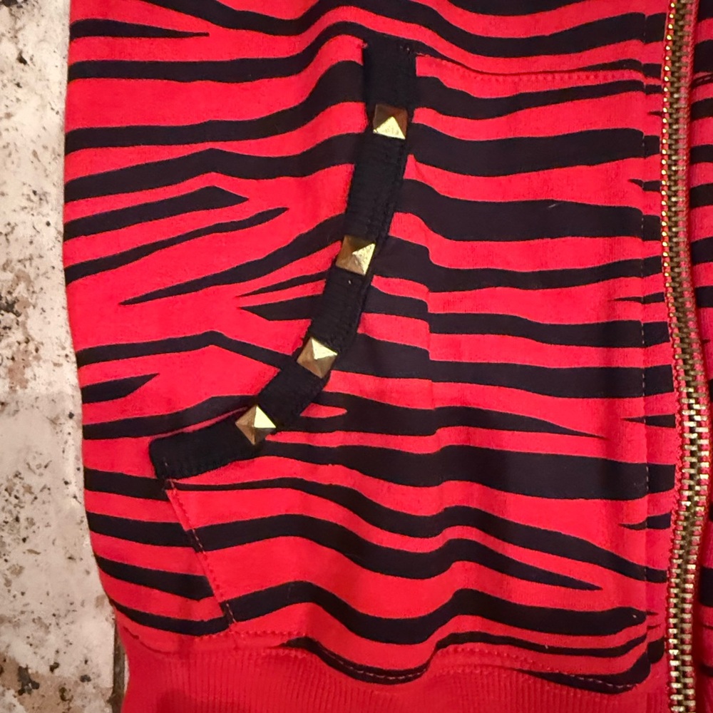 THE ABBEY DAWN EPIC RED STUDDED ZEBRA STEREO HOODIE. Rare. Iconic. Sz L. Emo - Picture 10 of 12